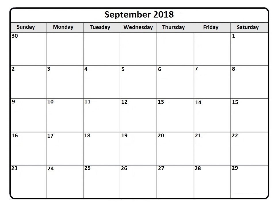 2018 September Calendar Printable A4