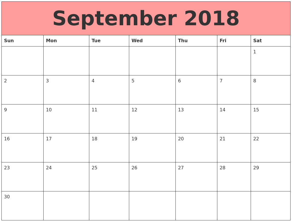 September 2018 A4 Calendar