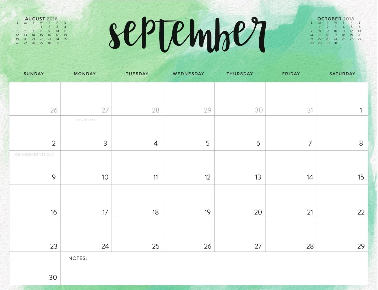 September 2018 Calendar Word
